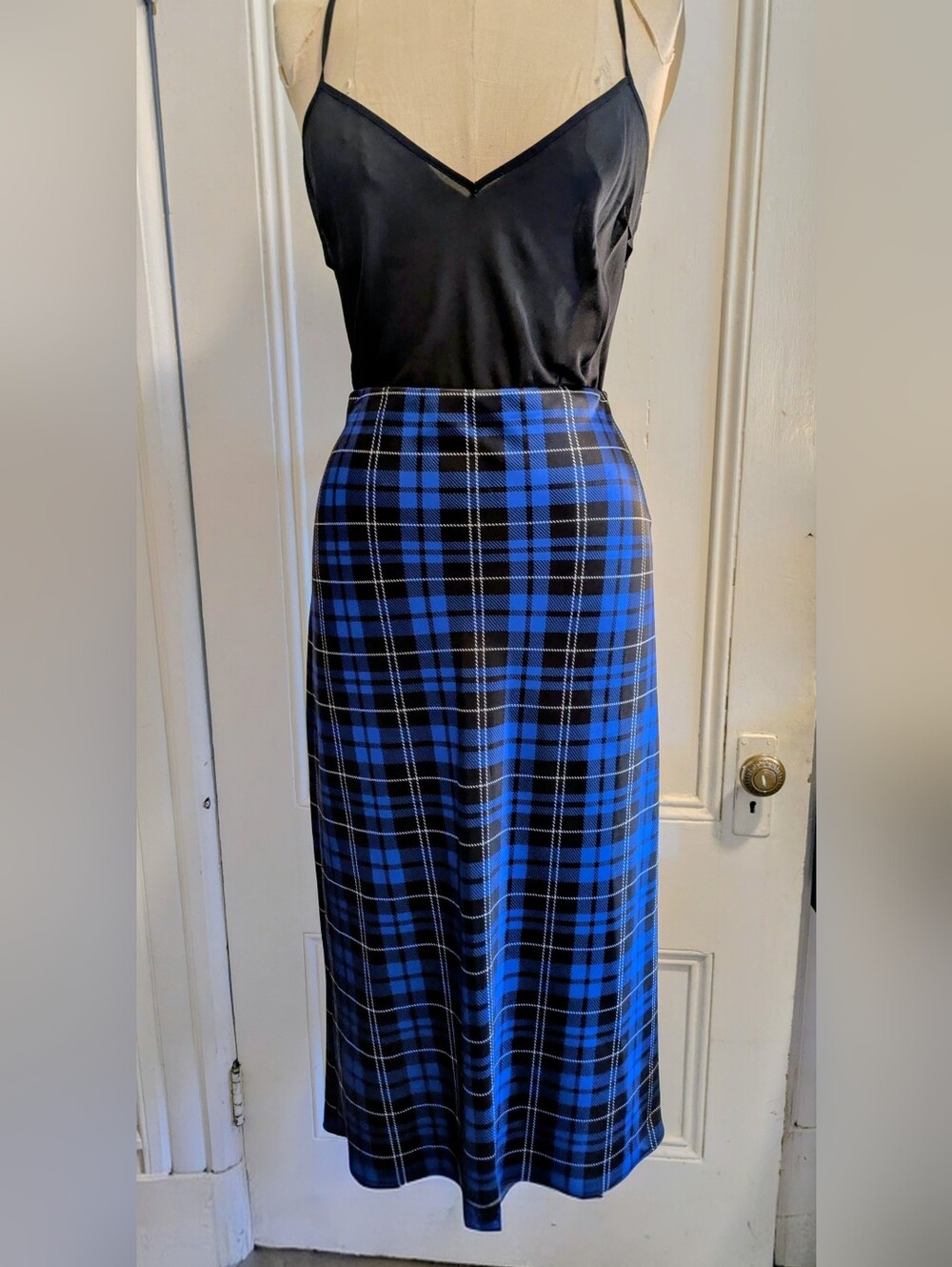 Alice + Olivia Blue Plaid Midi Skirt